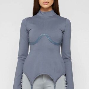 Maniere De Voir Long Sleeve Suspender Detail Top Gray Smoke Size 12 US / 16 UK